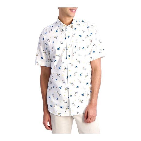 Chaps Easy Care Tropical Mens Size XL White Short Sleeve Button Down Pocket - Picture 3 of 11